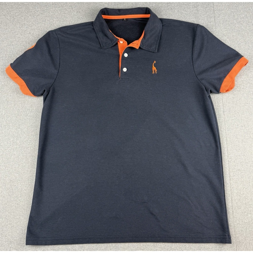 Men's Polo Shirt Large Navy Blue Orange Contrast Short Sleeve Casual Cotton Golf